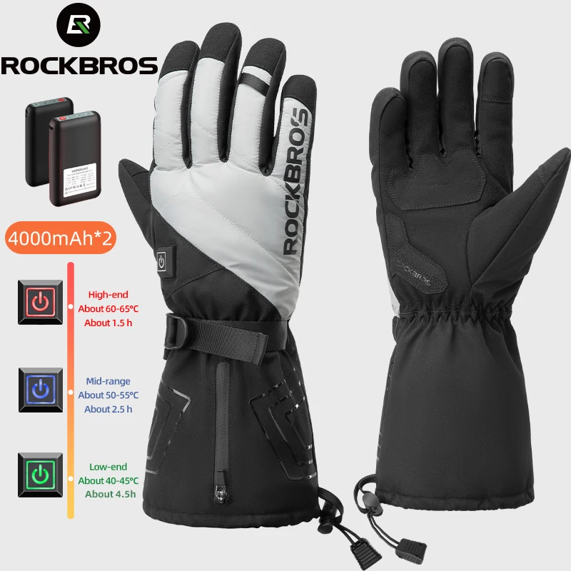 

ROCKBROS Велосипедные перчатки с подогревом Зимние теплые перчатки Зимние перчатки с сенсорным экраном Мотоциклетные велосипедные перчатки Д...