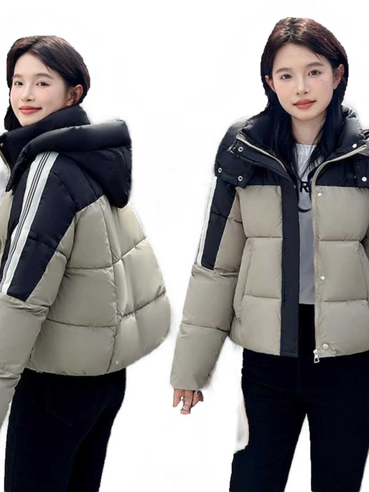 Корейский пуховик контрастного цвета с хлопковой подкладкой женская зимняя