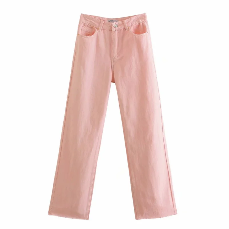 Women Green 2023 Fashion Summer Pink Sweet Denim Jeans Trousers Classic Pop New High Waist Lady Wide Leg Pant Female Streetwear