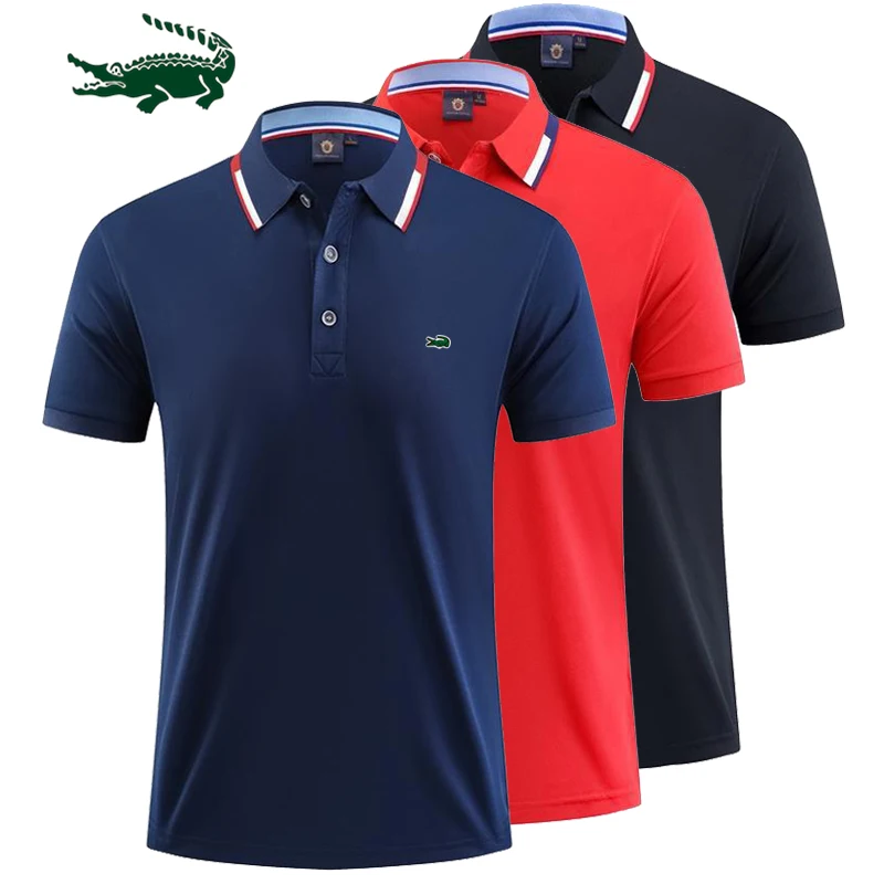 2023 New Brand Male Polo Shirt Fast Dry Solid Color Shirts Lapel Male T- shirts Man Polo T-shirts For Male Tops