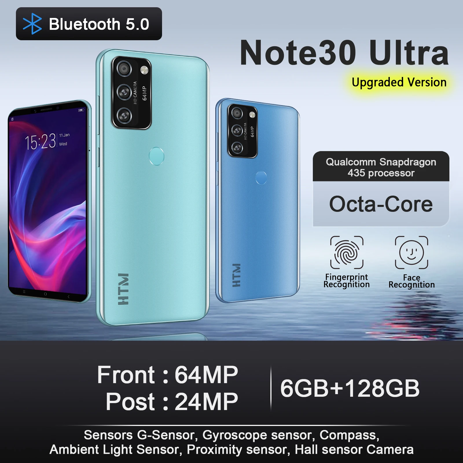 Global Version Original HTM Note30 Ultra Fingerprint Unlock Mobile Phones Low Price 4GB+64GB Cellphones Smartphone Android 11