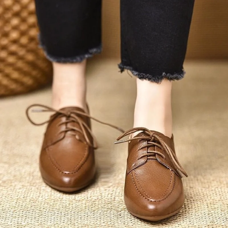 2024 черные офисные женские туфли в стиле ретро большие размеры 43 весенне-летние