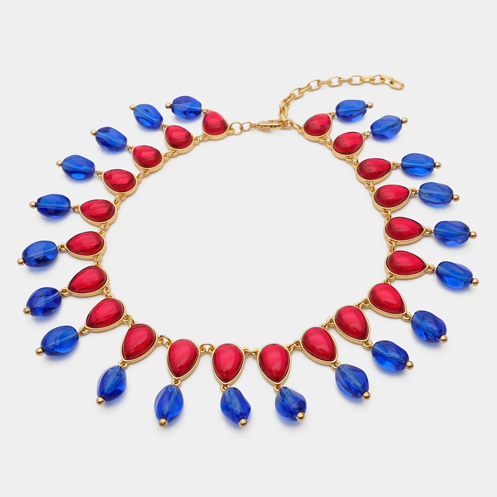 JBJD Store Vintage Jewelry Zinc Alloy Glass Drop Necklace Deco Multi Colour Handmade Pendant Necklace