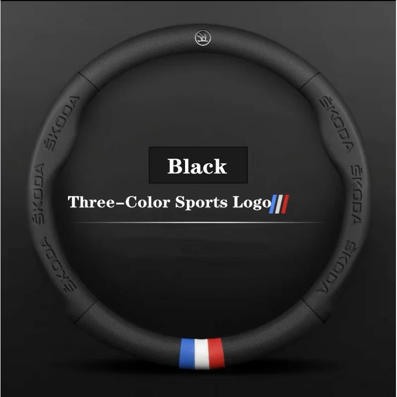 

3D Embossing Skoda Logo Breathable Steering Wheel Cover For Short Car Codex Fabia Rapid Superb Octavia A4 A5 M K1 MK2 MK3 Year
