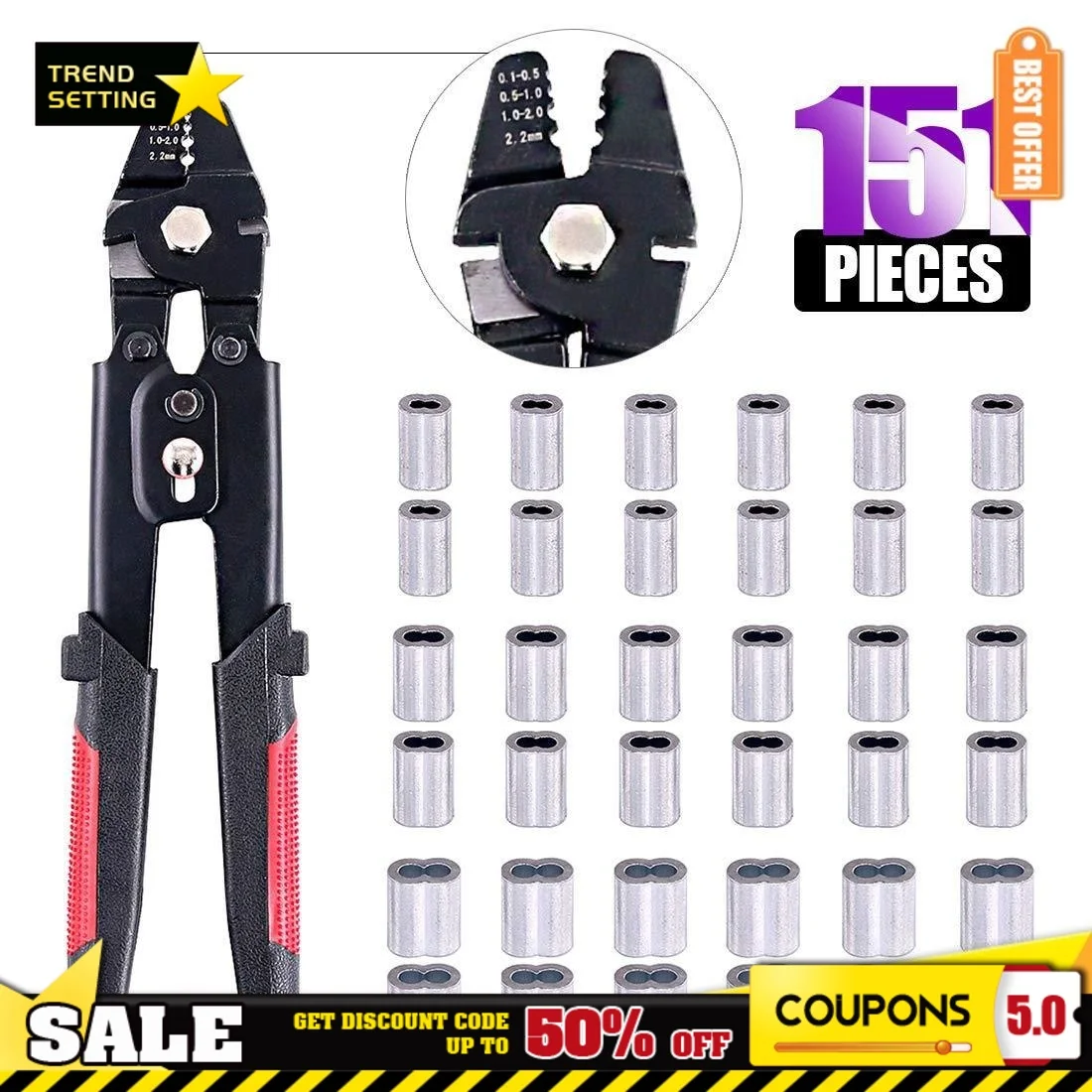 

High Quality Wire Rope Fish Line Crimping Pliers American Outdoor Portable Fishing Pliers With 150pcs 8-shaped Aluminum Sleeve