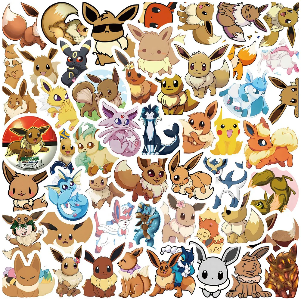 10/30/50pcs Cute Pokemon Eevee Cartoon Stickers Vaporeon Flareon Espeon Decals DIY Guitar Scrapbooking Laptop Anime Kids Sticker