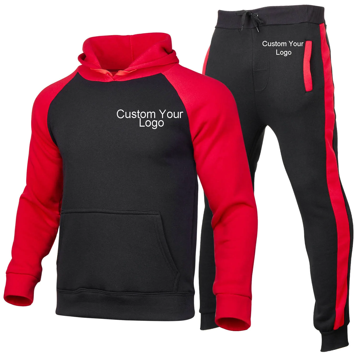 Customizable Autumn and Winter Boys' Colour Blocking Hooded and Padded Sweatshirt Suit Fashion Casual Sports Suit