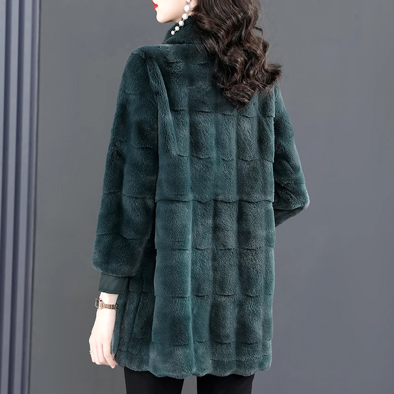 New Winter Women Turn-down Collar Single-breasted Long Coat High Quality Imitated Mink Thicken Warm Faux Fur Coat