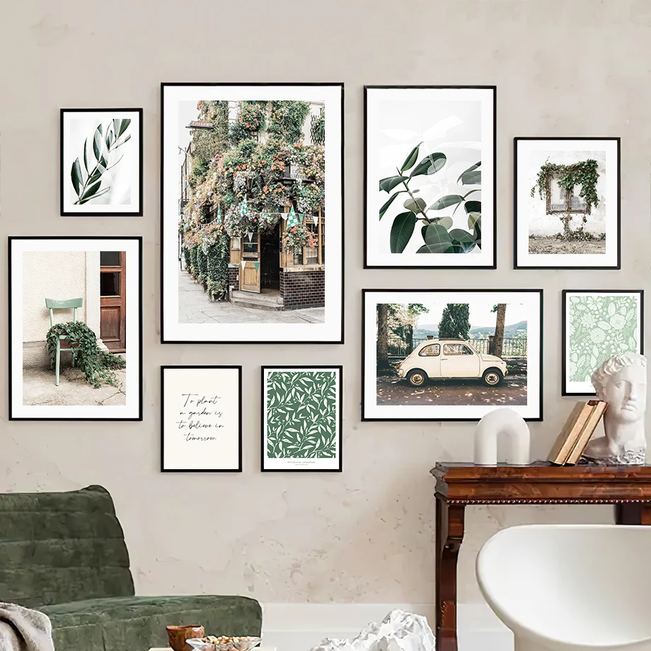 

Castle Car Green Plants Quotes Wall Art Painting CanvasNordic Posters And Prints Landscape Wall Pictures For Living Room Decor