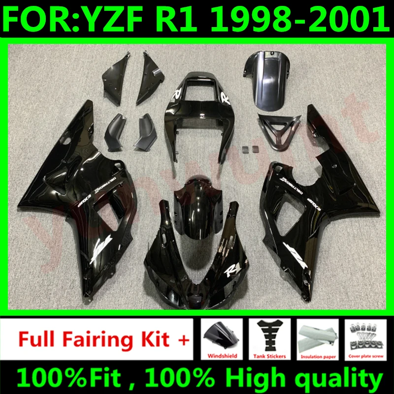 

NEW ABS Motorcycle Injection mold Fairing Kit fit For YZF R1 1998 1999 2000 2001 YFZ-R1 98 99 00 01 full Fairings kits set black
