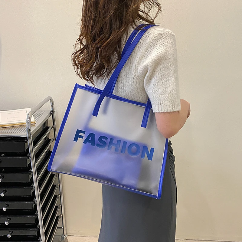 

Hot Sale Eco Friendly Transparent Handbag Women Bag Letter Design Shopping Bag Ladies Large Capacity Shoulder Bag