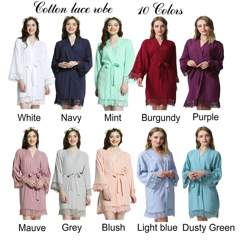 Rayon Cotton Lace Robes Plus Size Wedding Bath Robe Bridesmaid Bride Dressing Gown Women Sleepwear Maid of Honor Gray
