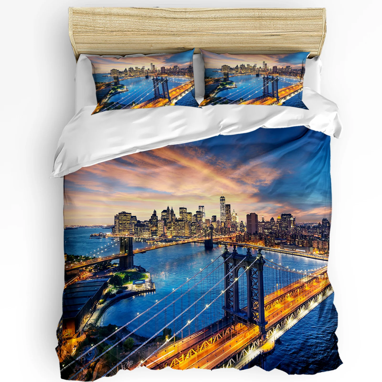 

3pcs Bedding Set Urban Bridge Brooklyn Sunset City Building Duvet Cover Pillow Case Boy Kid Teen Girl Bedding Covers Set