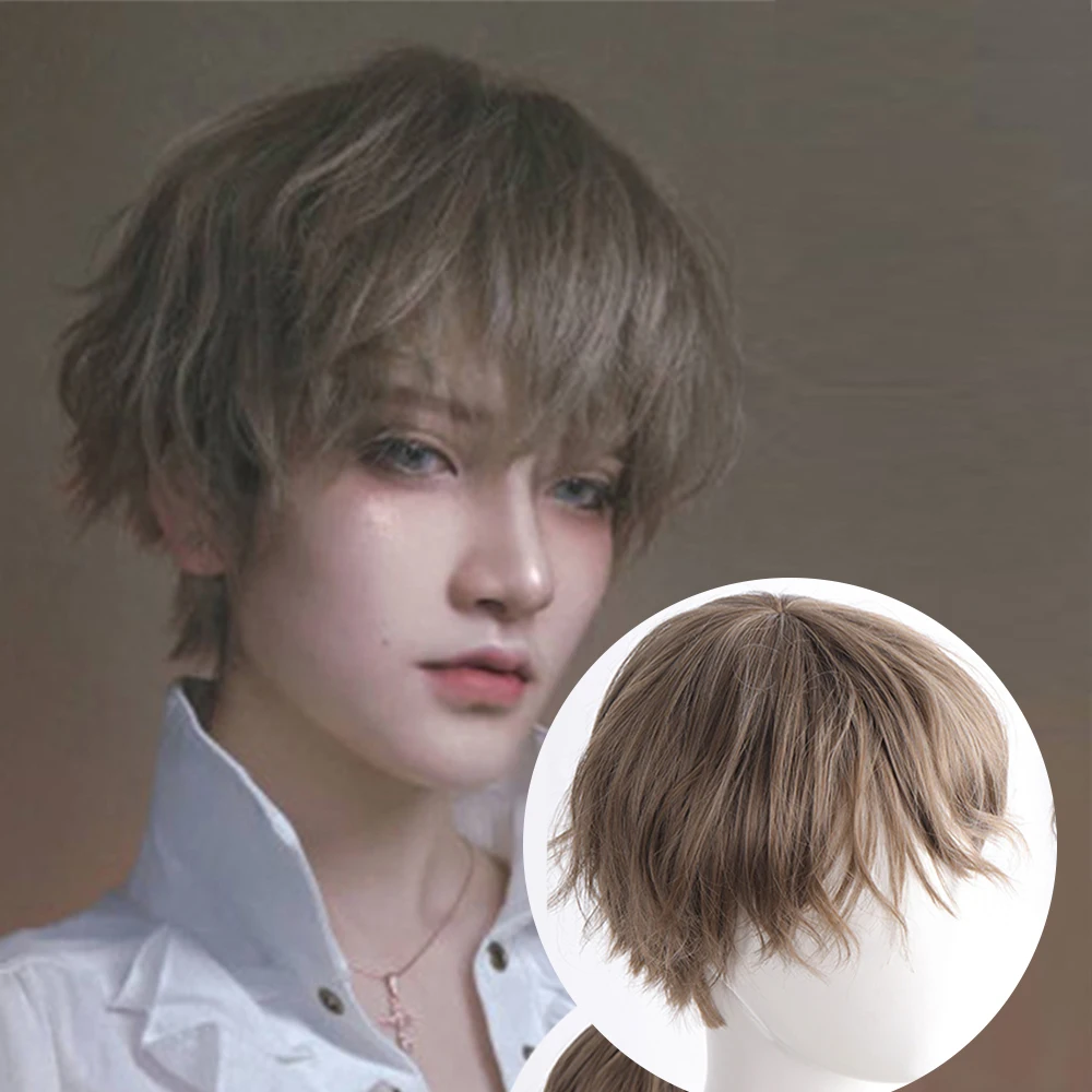 Short Straight Boy Wig Synthetic With Bangs Cosplay Anime Daily Wigs For Men Heat Resistant Natural False Fake Hair Halloween