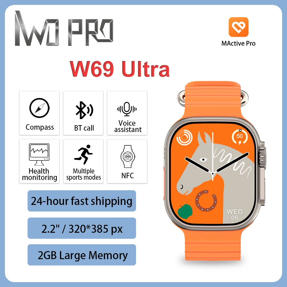 

IWO PRO W69 Ultra Smart Watch 2.2Inch 2GB ROM Series 9 NFC Compass 49mm Games GPS Tracking BT Call Smartwatch for Men Original