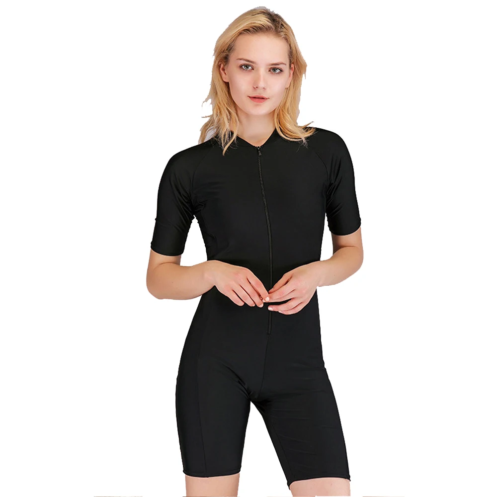 

Новинка 2023, женский слитный купальник для дайвинга с коротким рукавом, Солнцезащитный купальник с передней молнией, пляжный Быстросохнущий костюм для серфинга, плотный купальник