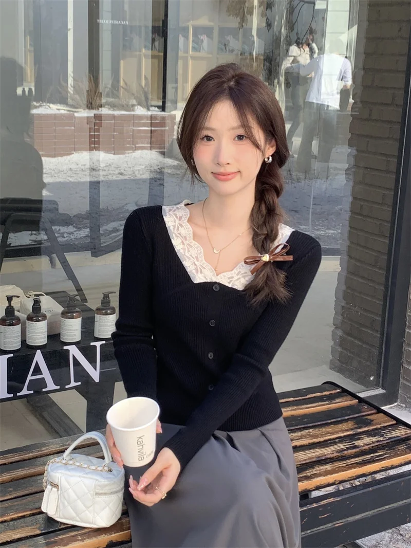 Абрикосовая кружевная нижняя рубашка женская осенне-зимняя внутренняя одежда