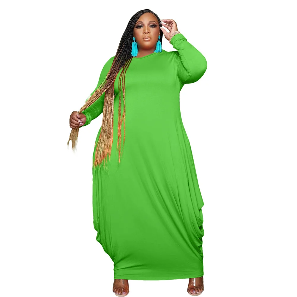 Plus Size Dresses for Women Party Sexy Fashion Round Collar Long Sleeve Women Clothing Stretch Loose Long Dre 3xl 4xl 5xl 6xl