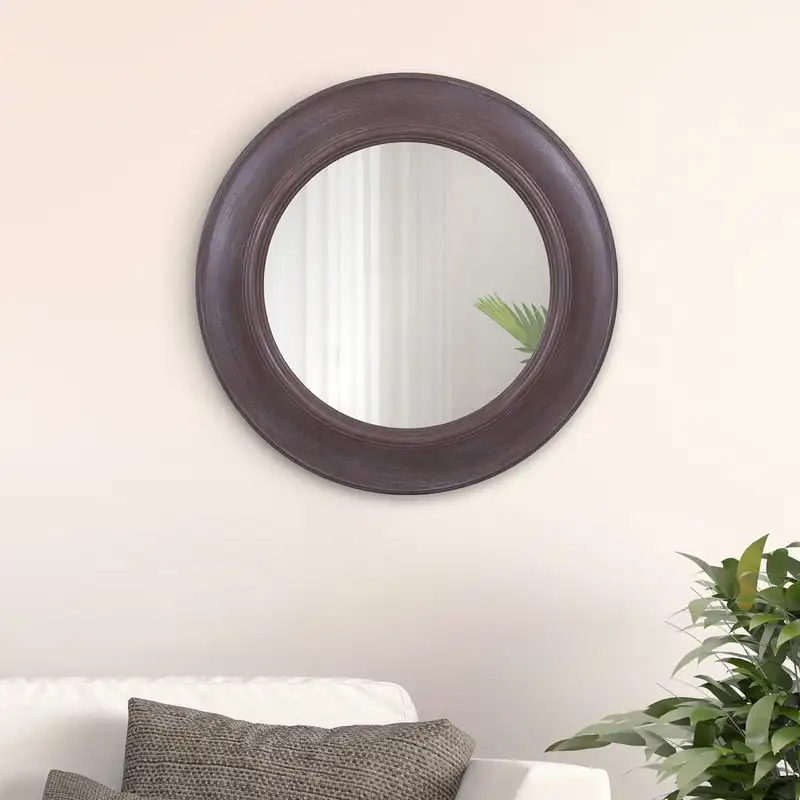 

Round Mirror in Distressed Taupe 24