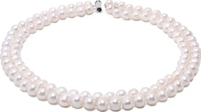 

Ожерелье из натурального жемчуга, уникальный дизайн, двойная нить, ожерелье из белого пресноводного культивированного жемчуга 8-9 мм, качество ААА
