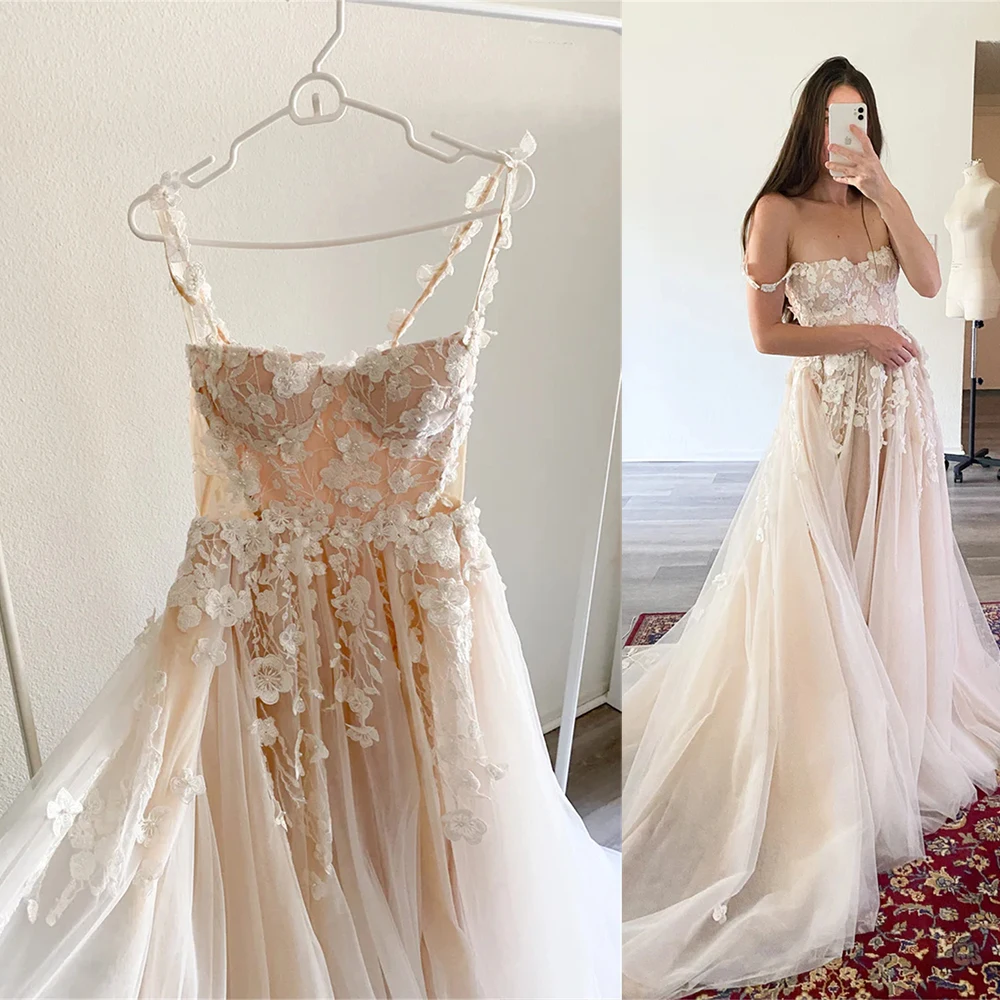 Очаровательные свадебные платья трапециевидной формы с двумя бретелями и