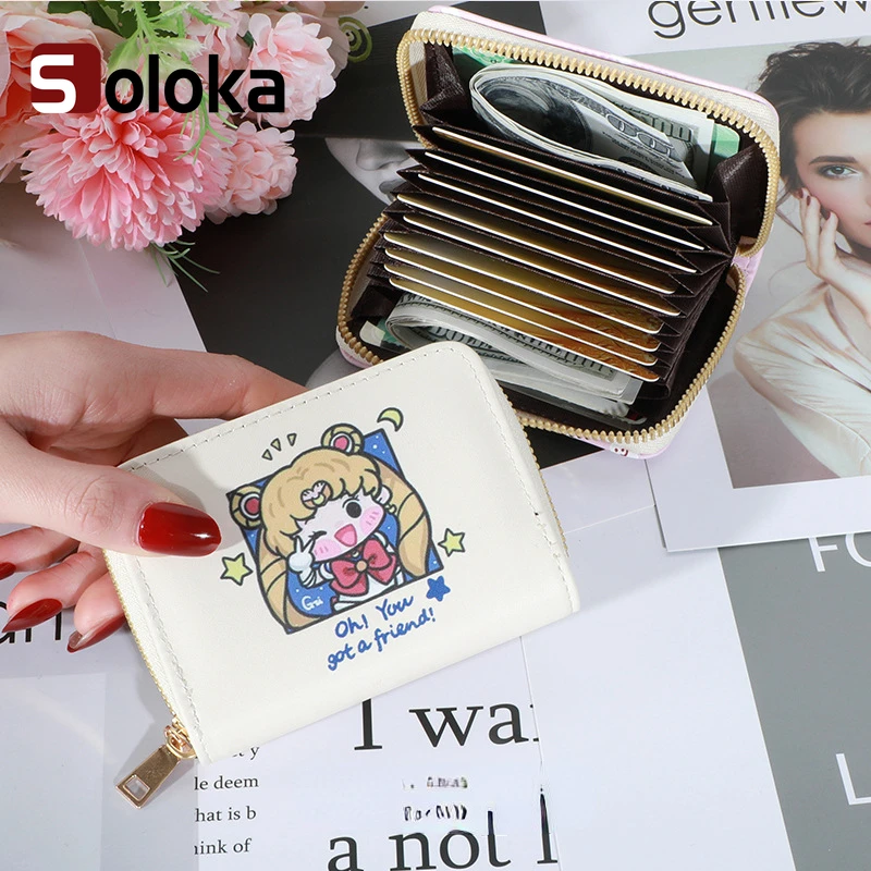 

Printed Card Holder Cartoon Young Girl Mini Wallet 9 Bits Zipper Coin Purse Protect Cover Case Rfid Blocking Bank Card Holder