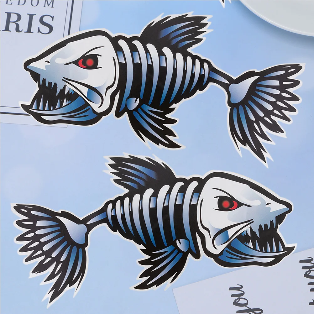 

2pcs Lightweight Durable Attractive Decorative Self-adhesive Fish Bones Sticker Fish Skeleton Decal for Glass Skateboard Car