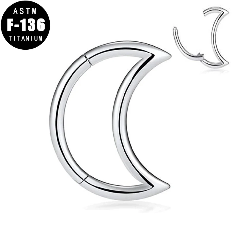 

ASTM F136 Titanium Nose Piercing Ring For Women Moon Hoop Septum Cliker Ear Cartilage Tragus Earring Helix Piercing Jewelry