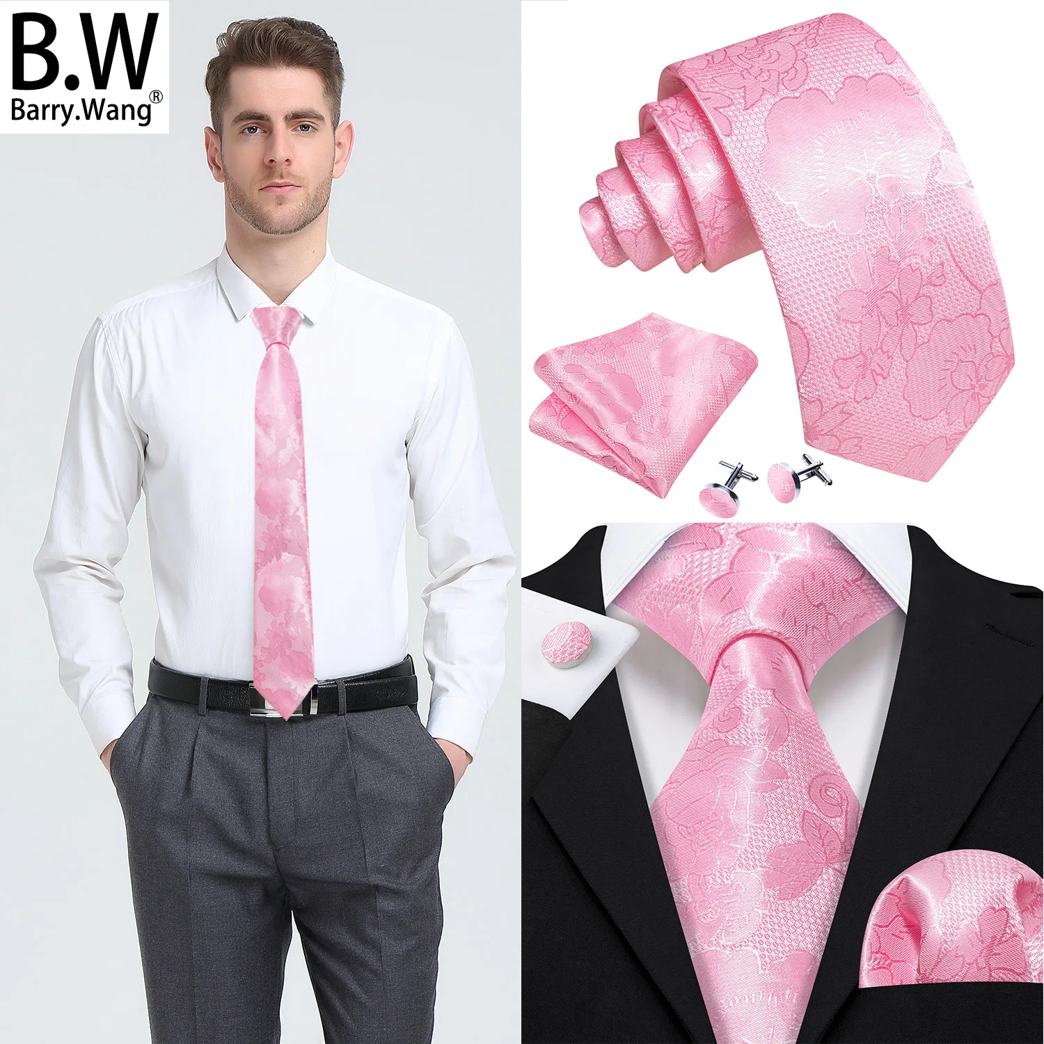 Элегантный мужской галстук Barry.Wang шелковый набор запонок жаккардовый цветок для