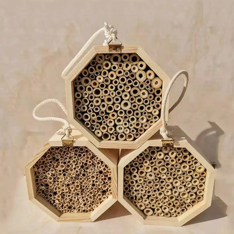 

Mason Bee House Handmade Natural Bamboo Bee Hive Attracts Peaceful Bee Pollinators to Enhance Your Garden's Productivity