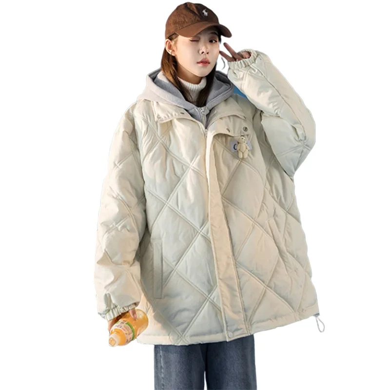 Winter Thickened Down Padded Jacket Women's Fashion Leisure Fake Two-piece Rhombus Jacket Korean Version Loose Padded Jacket