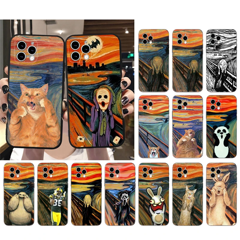 

Phone Case For iphone 14 Pro Max 13 12 11 Pro Max XS XR X 12mini 14 Plus SE The Scream Cat Art painting Case Funda