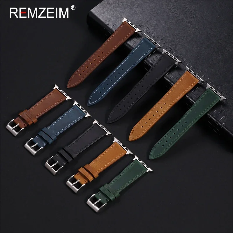 Ремешок кожаный для Apple Watch Ultra 2 SE 9 8 7 6 5 модный мужской браслет iwatch 49/45/44/42 мм 41/40/38