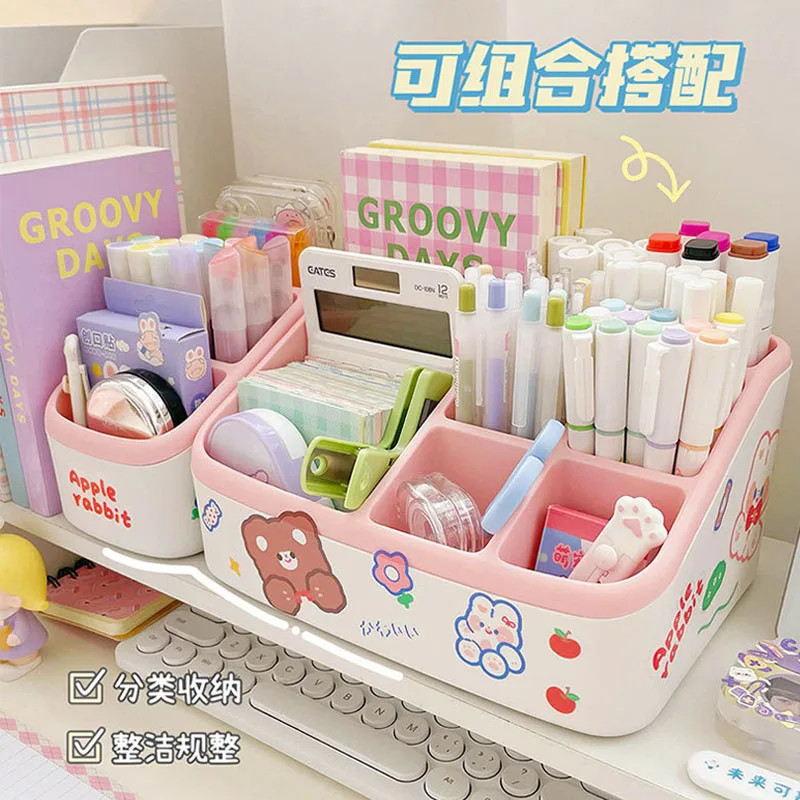 

Kawaii Multi-Functional 6-Grid Desktop Organizer Desk Storage Organizer Box Stationery Holder Pen Holder Office School Supplies