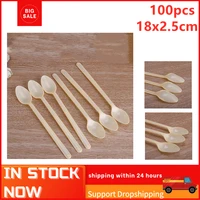 100pcs 18cm yellow thick disposable plastic spoon dessert spoon milk tea smoothie spoon ice coffee spoon long handle wholesale