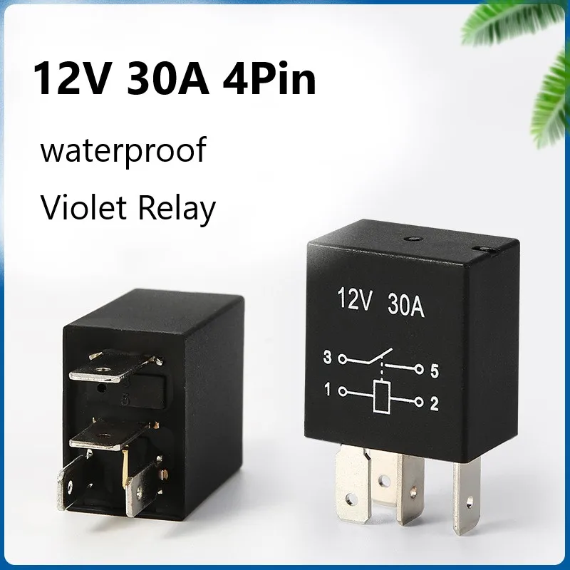 

4Pin 30A Waterproof Car Relay Automotive Relays Normally Open DC 12V Violet Relay For Head Light Air Conditioner