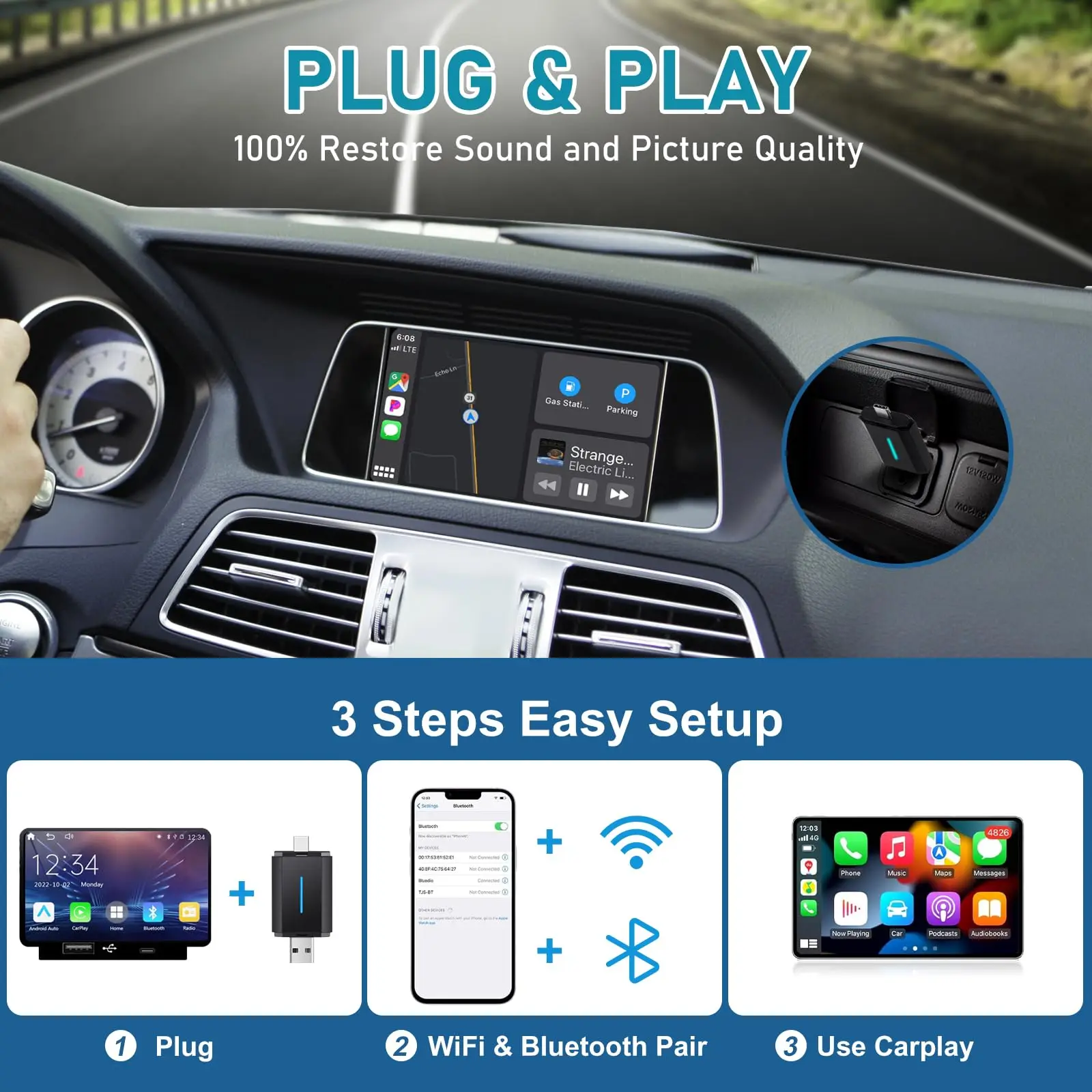 Фото Индивидуальный беспроводной адаптер Phoebus Link для Apple Carplay и Android Auto Car Play Smart Box с гарантией 1 год №4