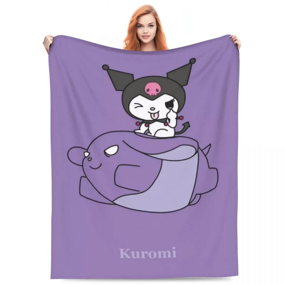 Одеяло Sanrio Kuromi и Baku плюшевое постельное белье с теплым узором пледы для улицы