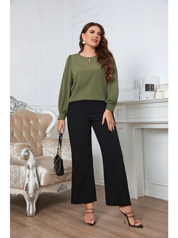 Early spring crewneck long sleeves green large size women's shirt blusas femininas elegantes  plus size feminino  blouses