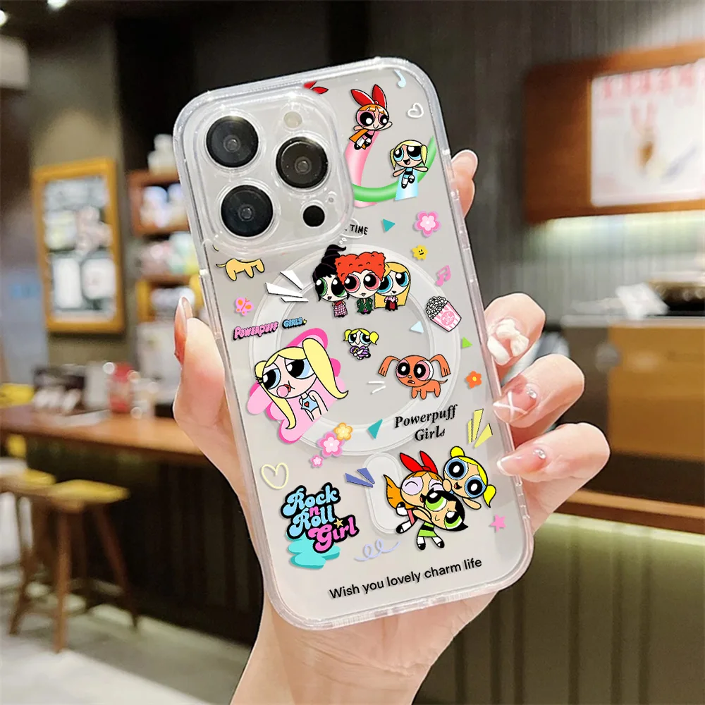 Фото Милый магнитный чехол для телефона P-Powerpuffs Girls для Samsung Galaxy S26 S25 S24 S23 S22 S21 S20 FE Edge Plus Ultra 5G, мягкий, прозрачный №5