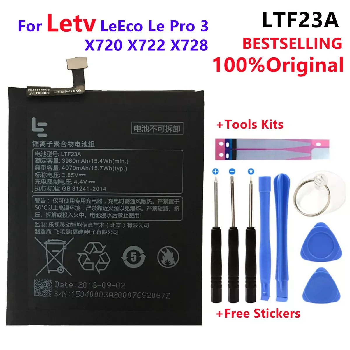 

100% original Good quality Real LTF23A 4070mAh Battery For Letv LeEco Le Pro 3 X720 X722 X728 Battery Replacement