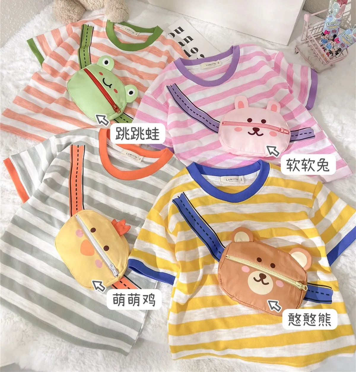 

Детская летняя дышащая футболка с рисунком из мультфильма, трехмерный маленький рюкзак с животными, футболка с коротким рукавом