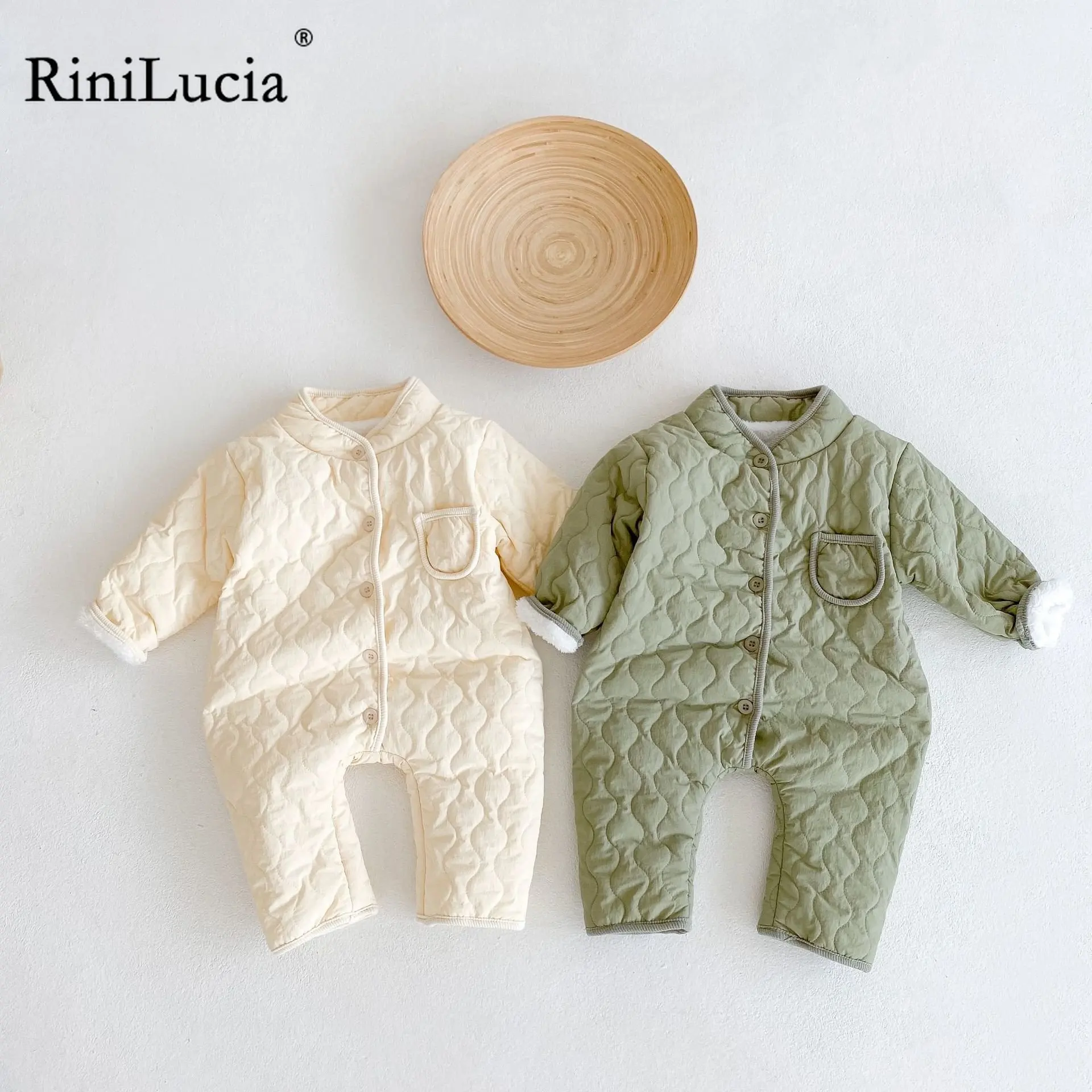 

RiniLucia Newborn Baby Rompers Autumn Winter Warm Cotton Baby Boys Costume Baby Girls Clothing Solid Overall Baby Jumpsuits