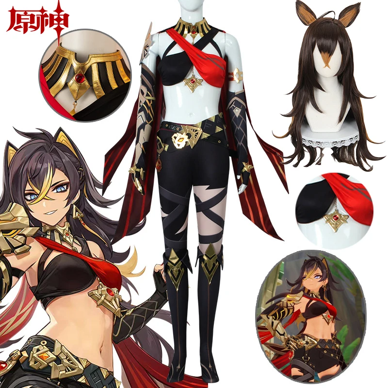 

Dehya Genshin косплей игра Genshin ударопрочный дегиа косплей костюм парик брюки перчатки ювелирные изделия полный комплект костюмы на Хэллоуин для женщин