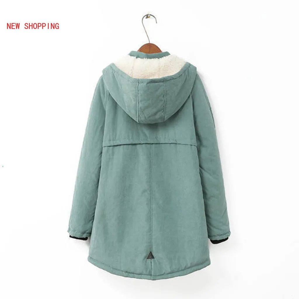 Large Size Women's Coat 2021 Fashion Winter Warm Pocket Button Zipper Female Parkas Jacket Long Sleeve Hoodie Coat Outwear Top