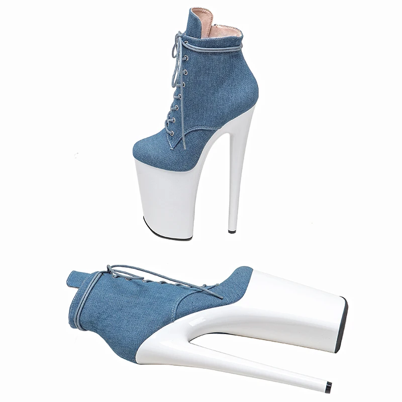 Leecabe  23CM/9inches Denim Upper  Fashion Trend Pole dance shoes High Heels Pole Dance boot