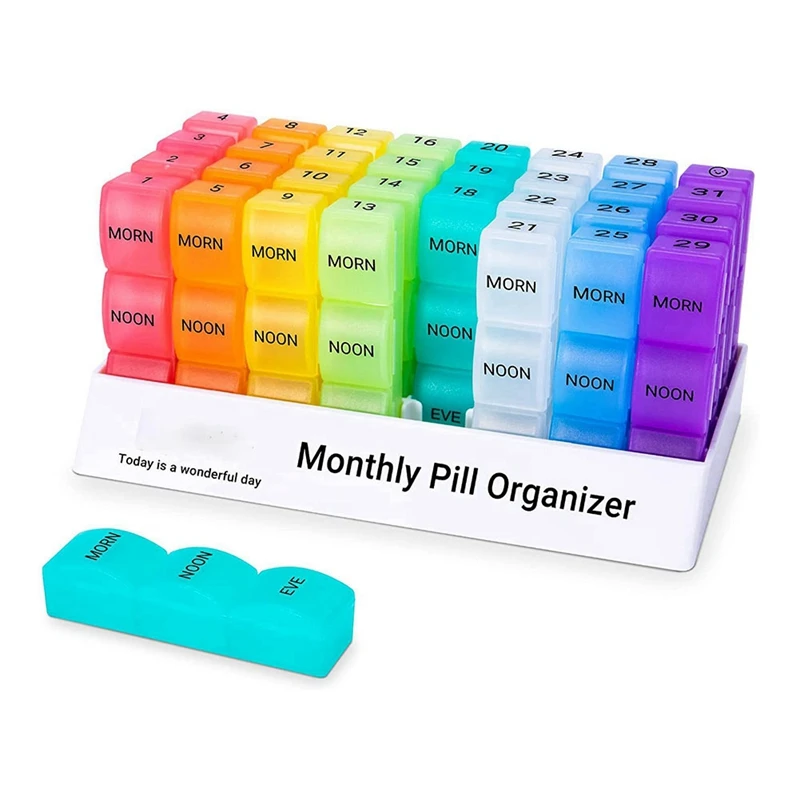 

Monthly Pill Organizer 3 Times A Day, One Month Pill Box Organizer To Hold Fish Oil, Vitamins, Supplements & Medications