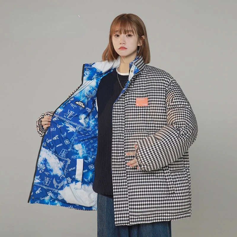 Oversize New Winter Coats for Women Parkas Jackets Checked Cotton Padded Jacket Warm Thick Outerwear Korean Fashion