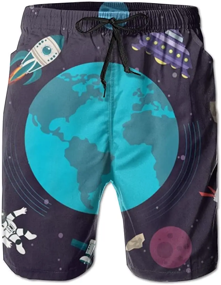 

Board Shorts Outer Space And Earth Men's Quick Dry Swim Trunks Beach Shorts