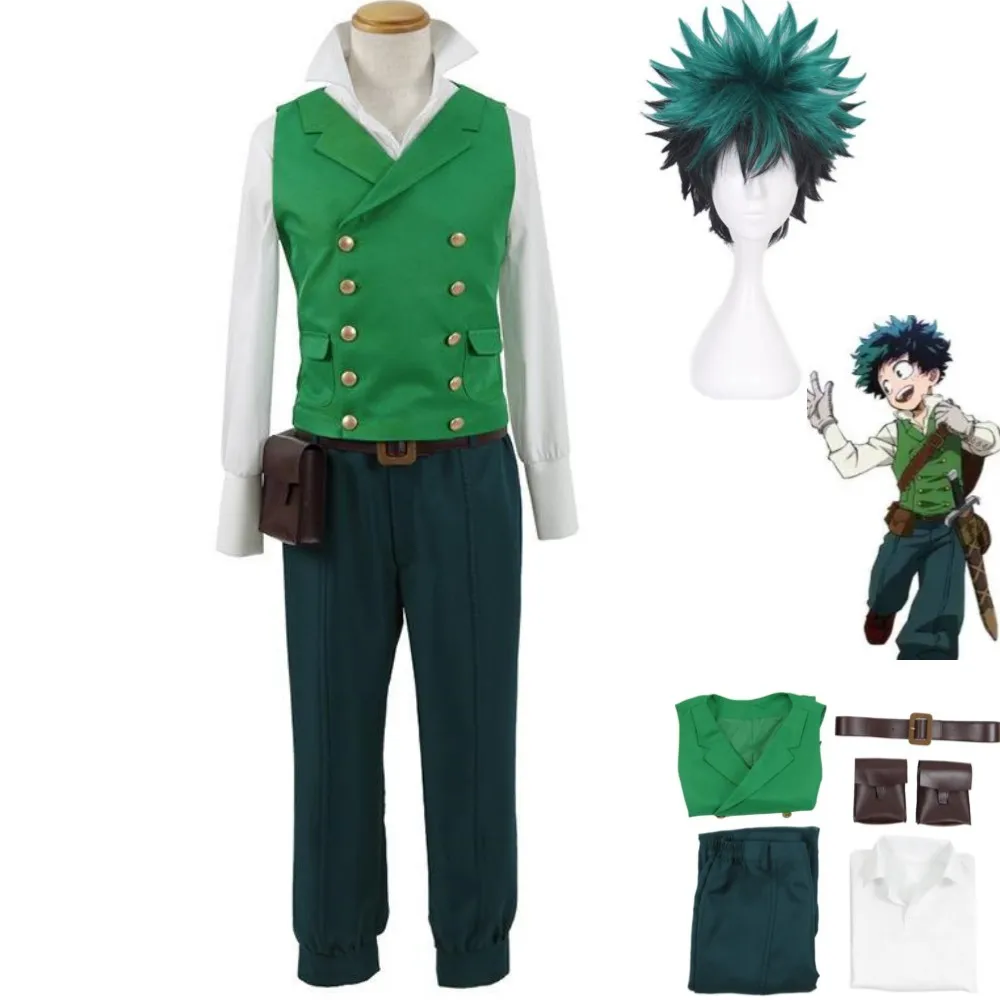 

Костюм для косплея из аниме «Моя геройская Академия», мидория изюку, униформа для ежедневного костюма Deku Doujin, зеленый жилет, парик для мужчи...
